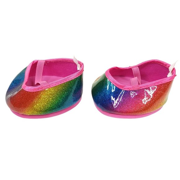 Build A Bear Workshop Pink Rainbow Glitter Shoes Flats BABW BAB - Picture 3 of 7